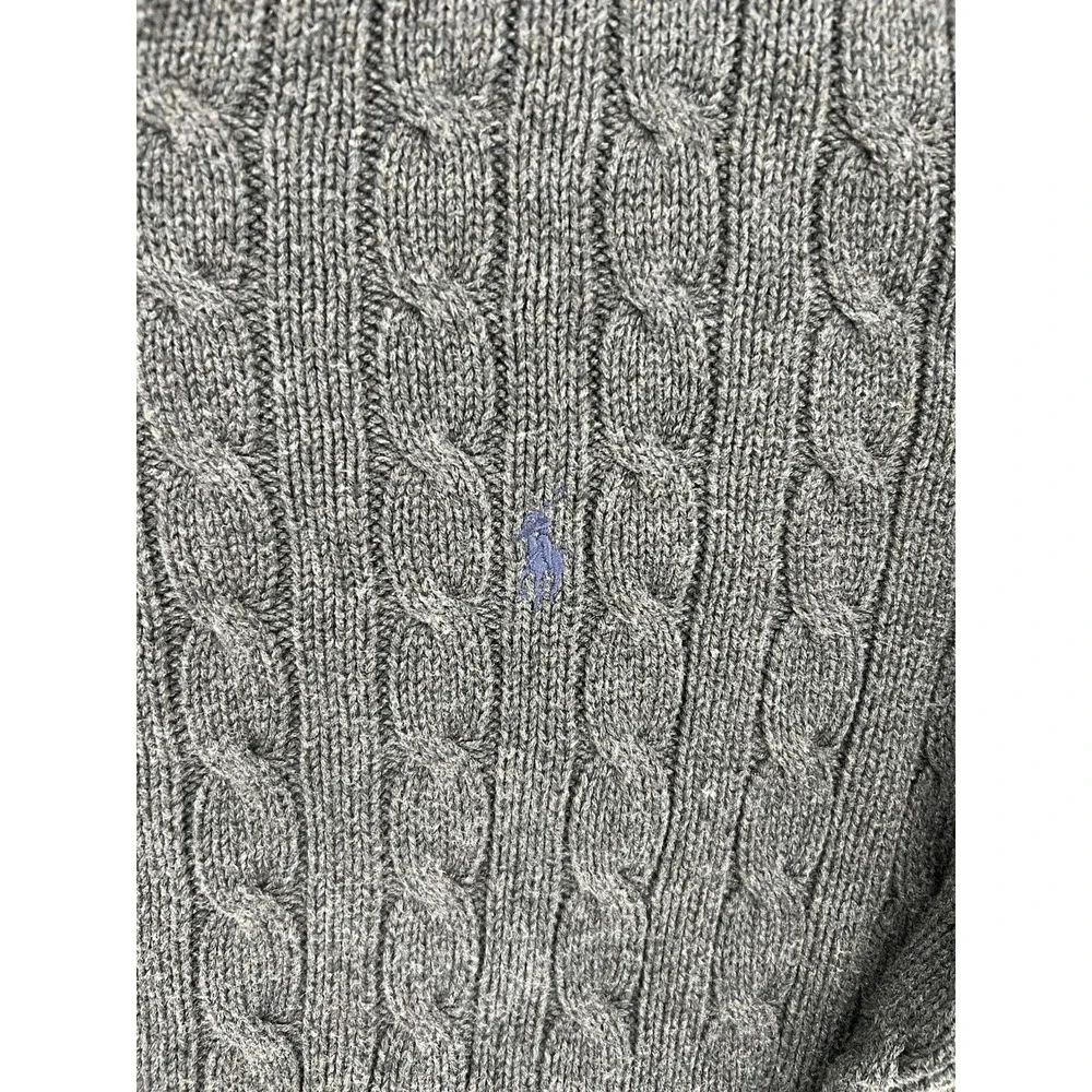 Vintage Polo Ralph Lauren Cable Knit Sweater Men L Grey V Neck Pony Cotton